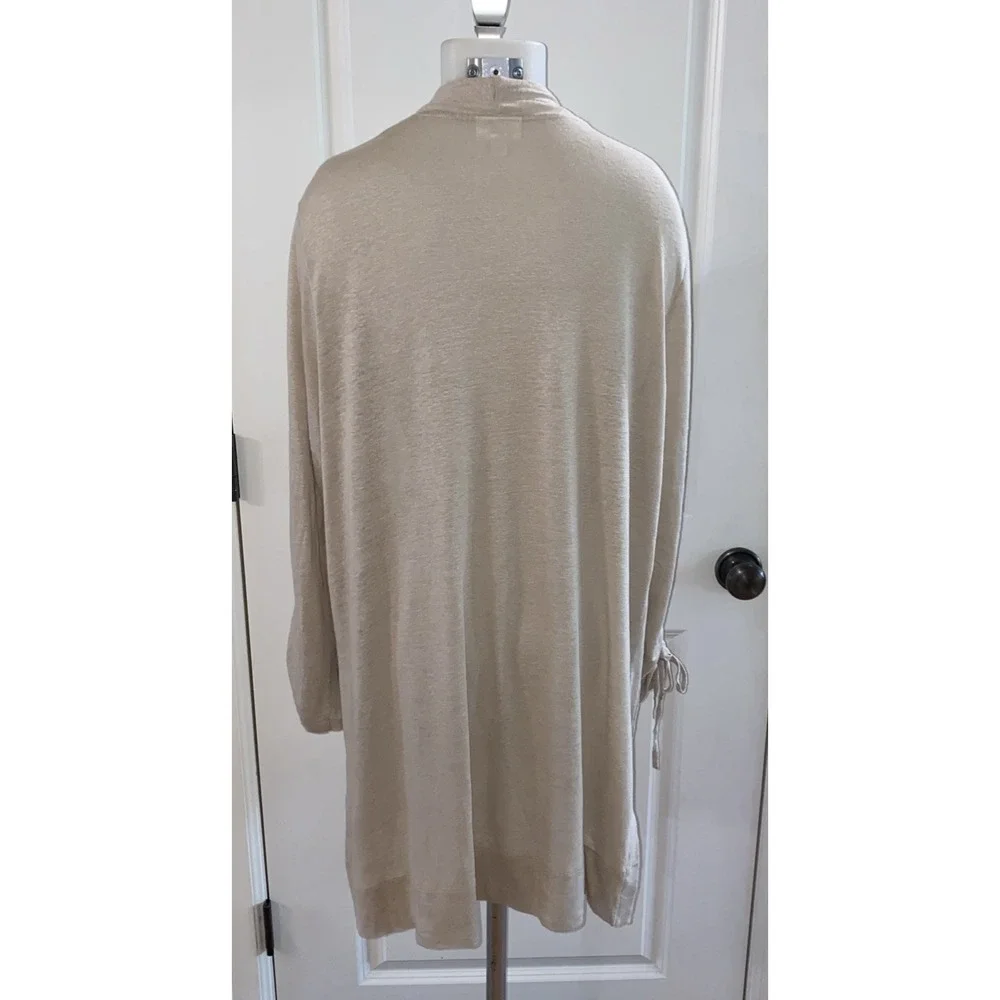J Jill Love‎ Linen 100% Open Cardigan Cinch Sleeves Pockets Size Large Beige